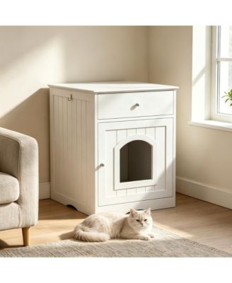 Wooden Cat Litter Box Enclosure, Multi-Functional Nightstand Side Table