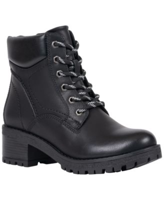 Women's Mara Faux Leather Padded-Ankle-Collar Block-Heel Lace-Up Ankle Boots