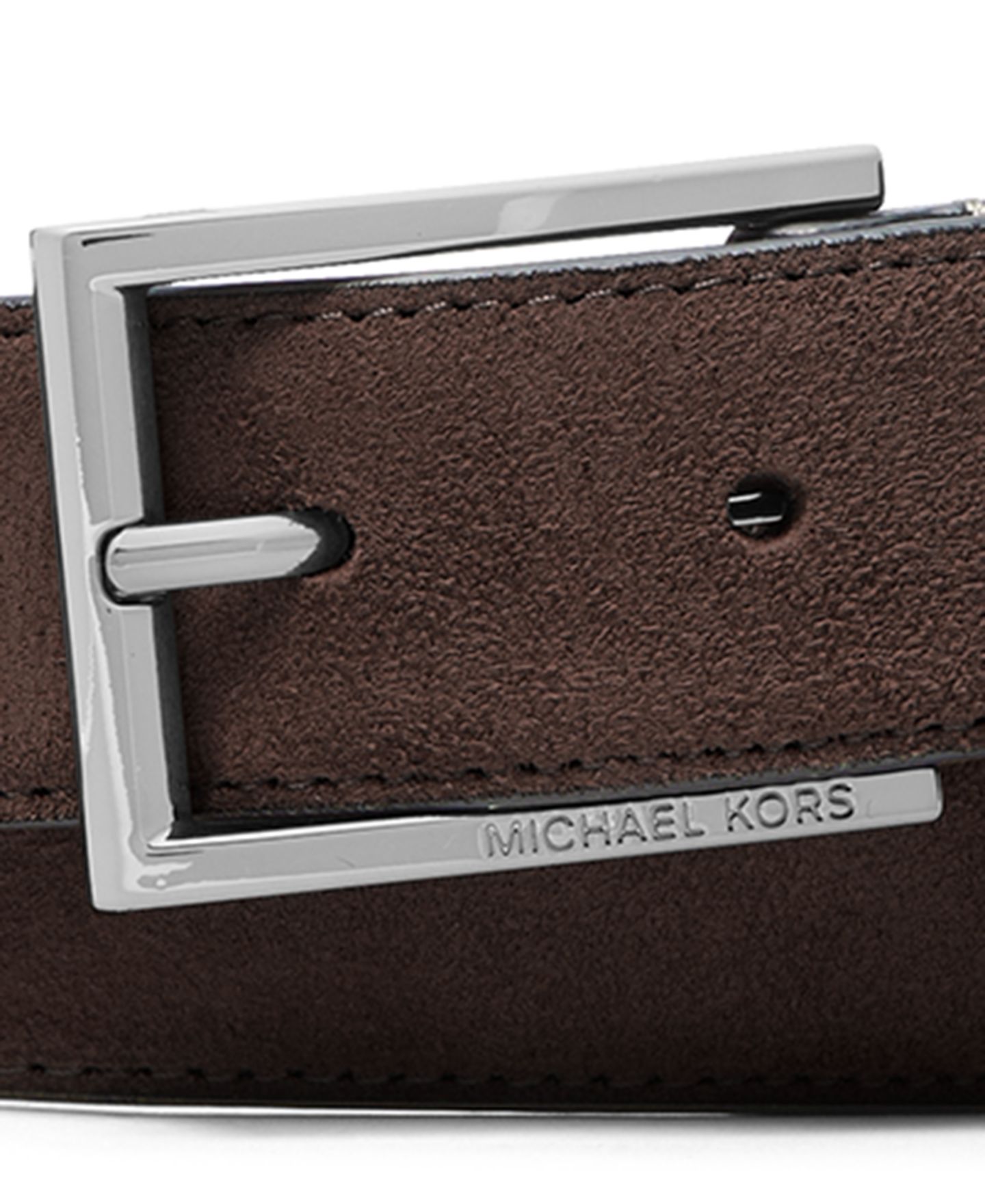 Мужской ремень Michael Kors 31MM Suede Leather Dress Belt, цвет: Шоколадный — фото 3
