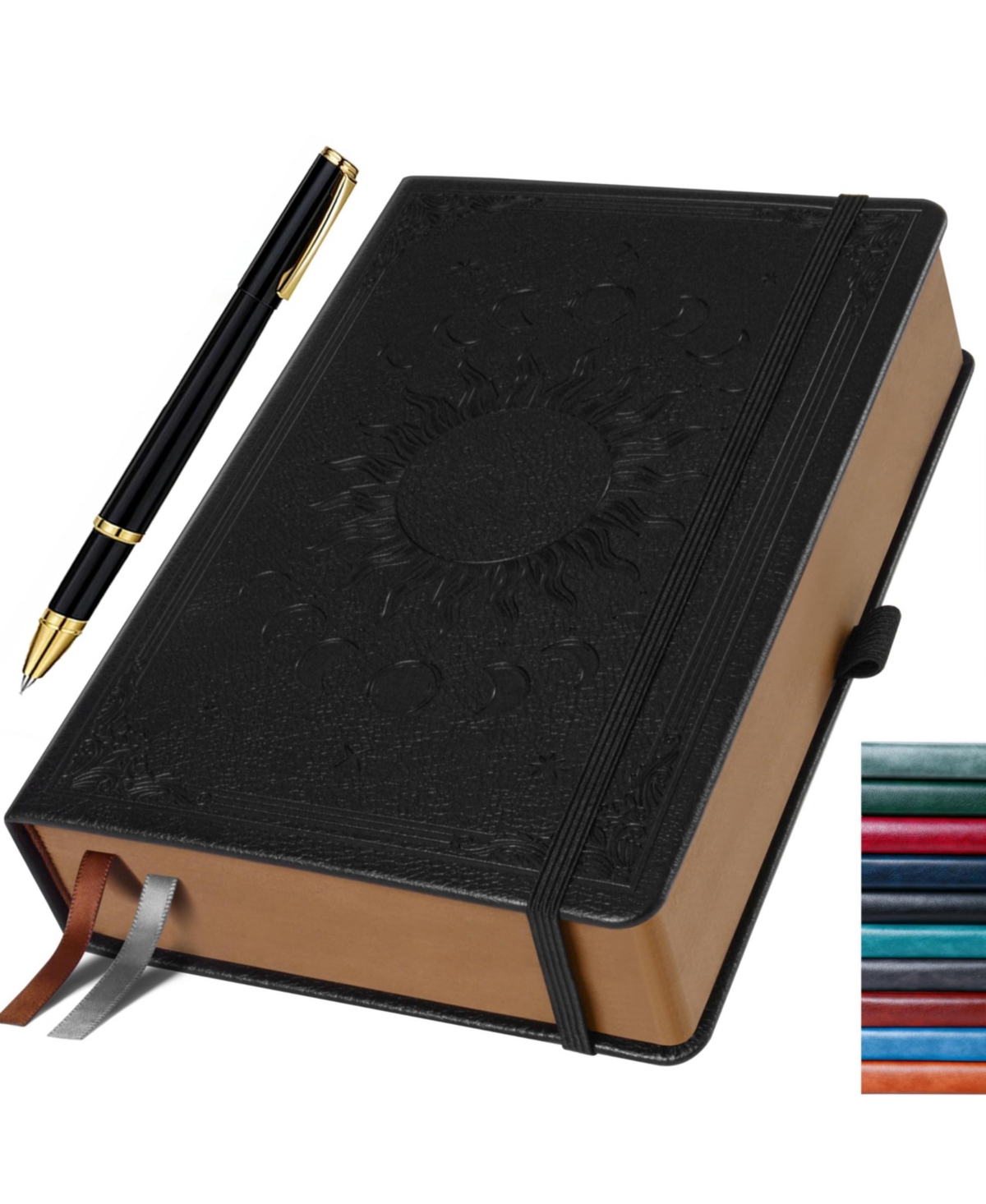 Danrong Lined Journal Sun Moon Design With Pen Holder Ribbon Bookmarks Pocket