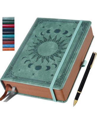 Lined Journal Sun Moon Design With Pen Holder Ribbon Bookmarks Pocket