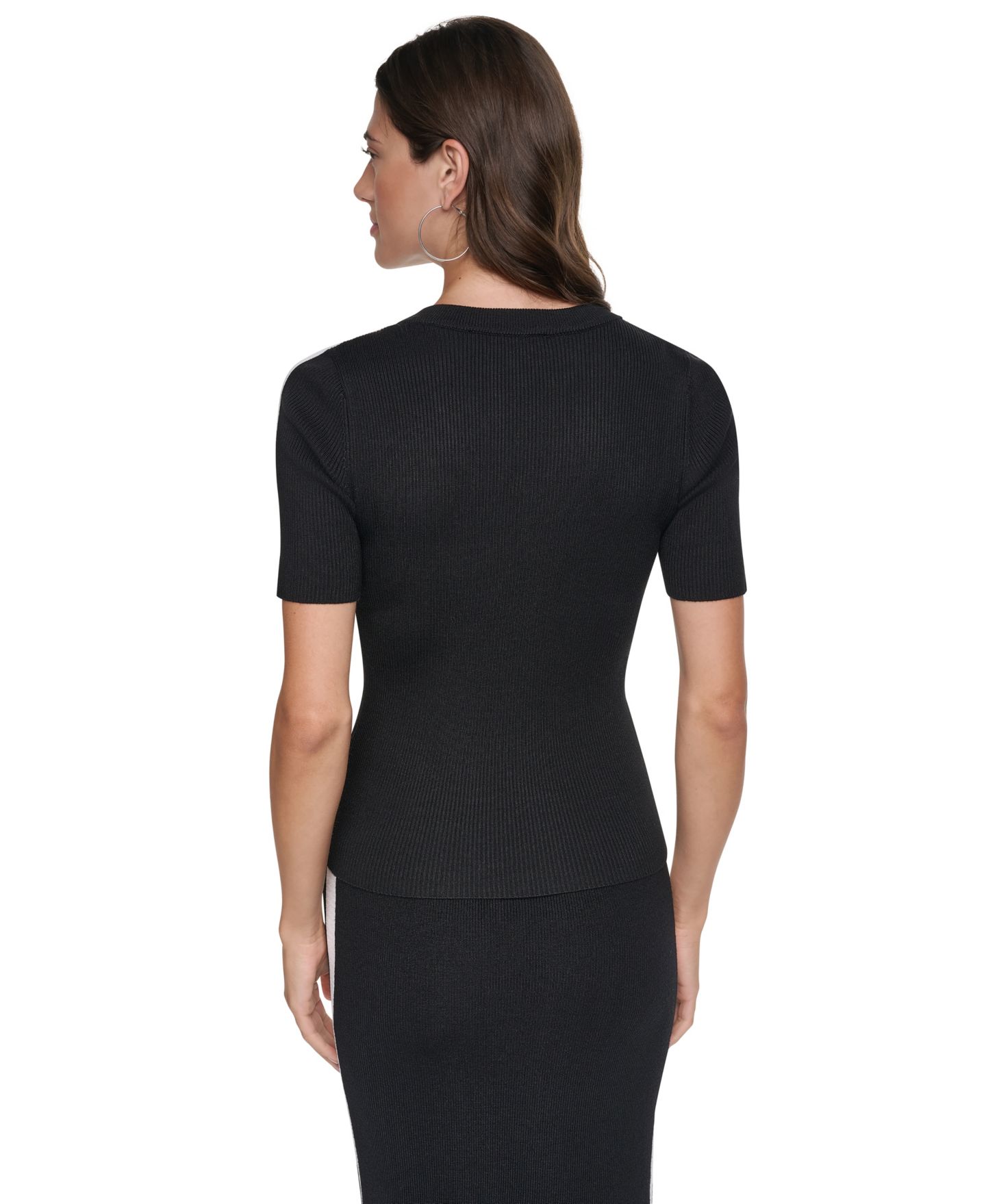 Женский свитер DKNY V-Neck Logo Stripe Short-Sleeve, цвет: Чёрный / Слоновая кость — фото 6