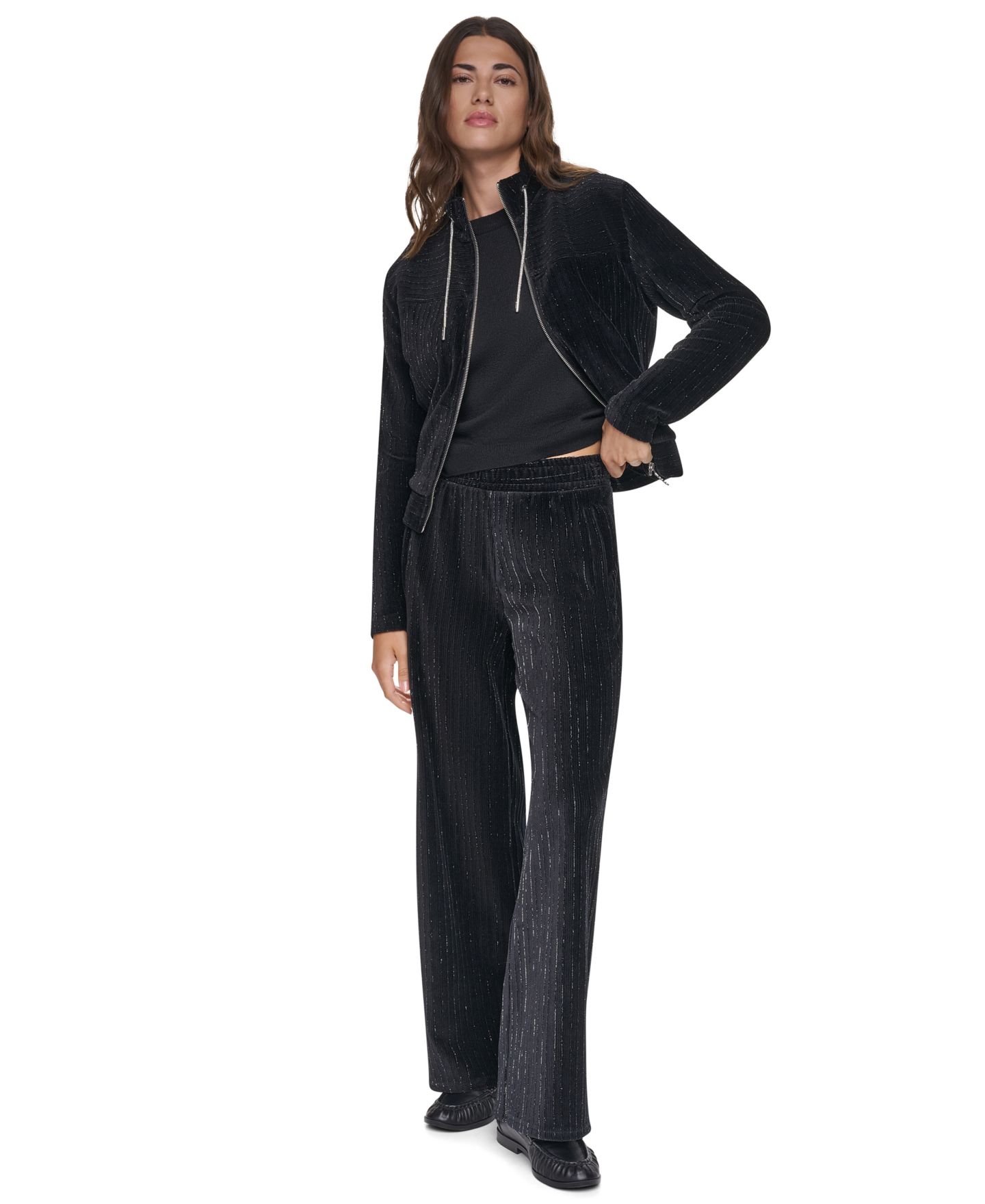 Женская куртка DKNY Long-Sleeve Lurex Velvet, цвет: Чёрный — фото 2