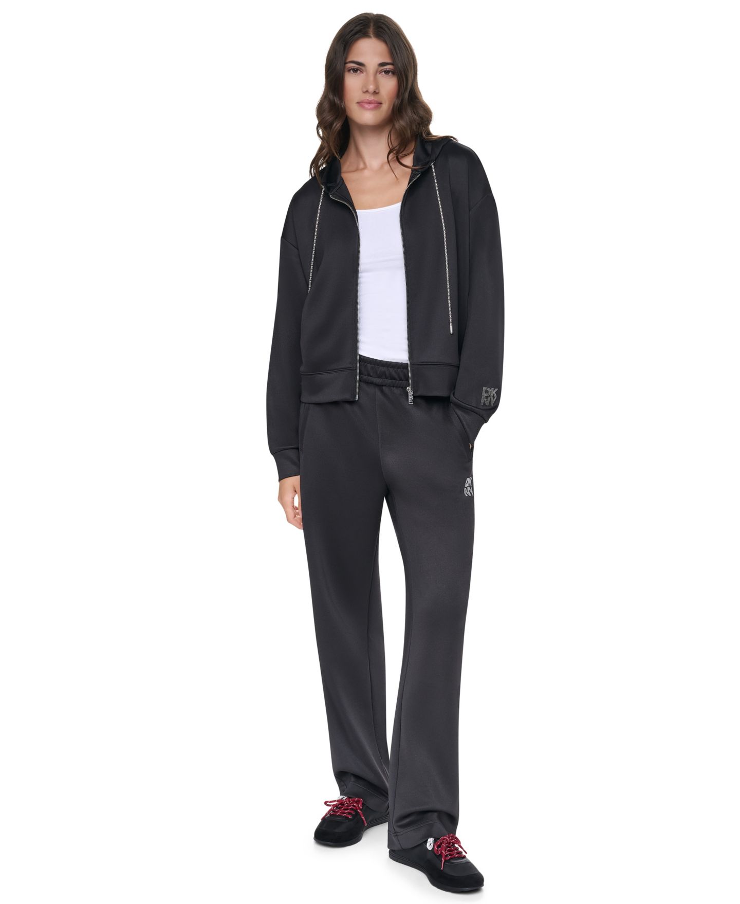 Женское худи DKNY Chain Cord Full Zip, цвет: Чёрный — фото 2