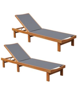 Set of 2 Outdoor Wood Chaise Lounge Chairs with 5-Position Backrest