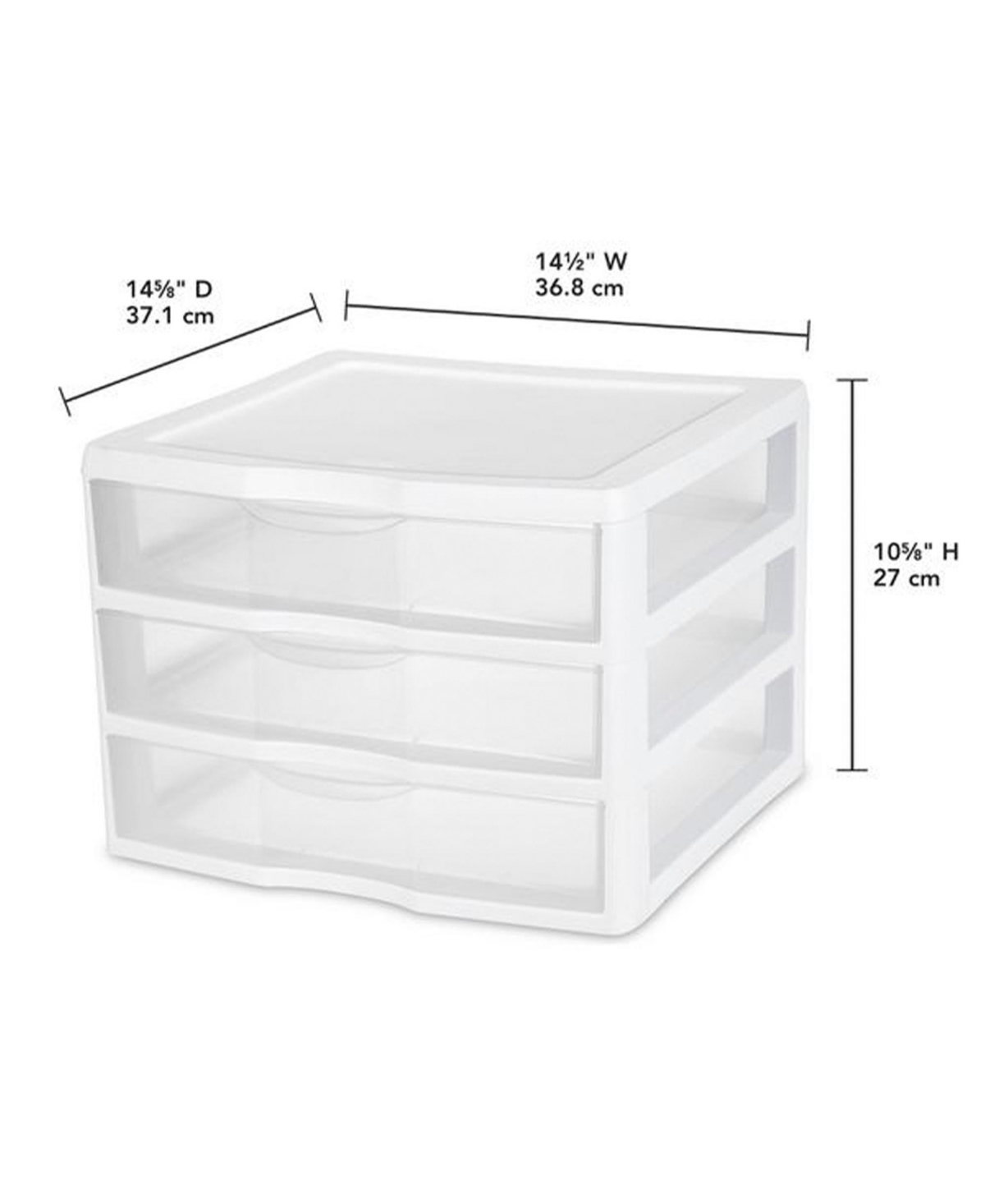 Sterilite Clear Plastic Stackable Small 3 Drawer Storage System, White