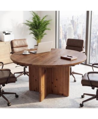 47.24" Round Dining Table with Pedestal Cross Base