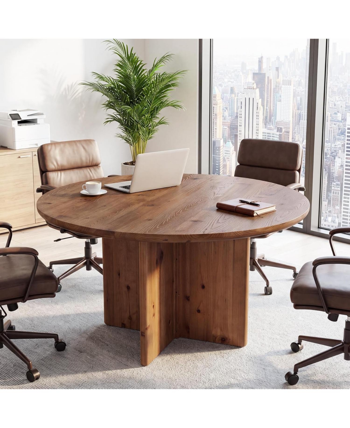 Tribesigns 47.24" Round Dining Table with Pedestal Cross Base