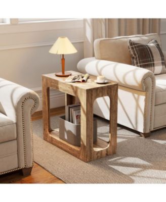 2-Tier End Table with Storage Shelf for Living Room