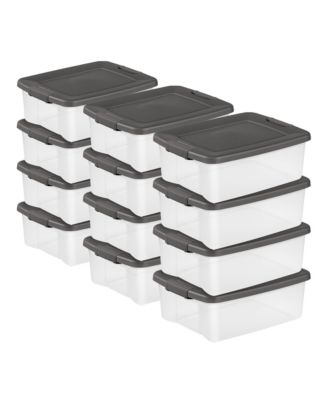 25 Quart Shelf Tote with Flat Gray Lid and Platinum Latches (12 Pack)