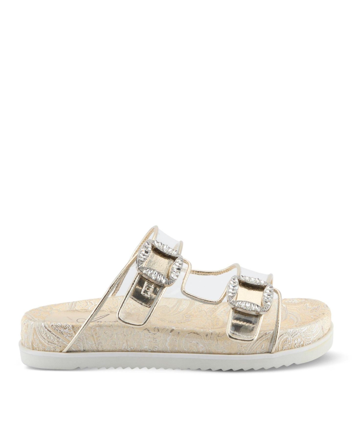 Женские сандалии Azura Slidemein Lucite Flatform with Buckle Closure, цвет: Золотой — фото 5