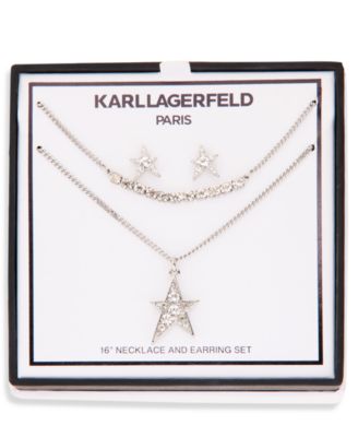 Silver-Tone Glass Crystal Star Necklace and Earring Set