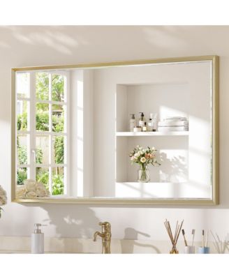 Bathroom Mirror for Over Sink with Anti-Rust Frame, Aluminum Double Beveled Frame and Tempered Glass Wall Mirror for Restroom, Farmhouse