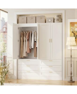 Wooden Wardrobe Set of 2 with 3-Drawers and 2-Doors, Storage Cabinet for Bedroom
