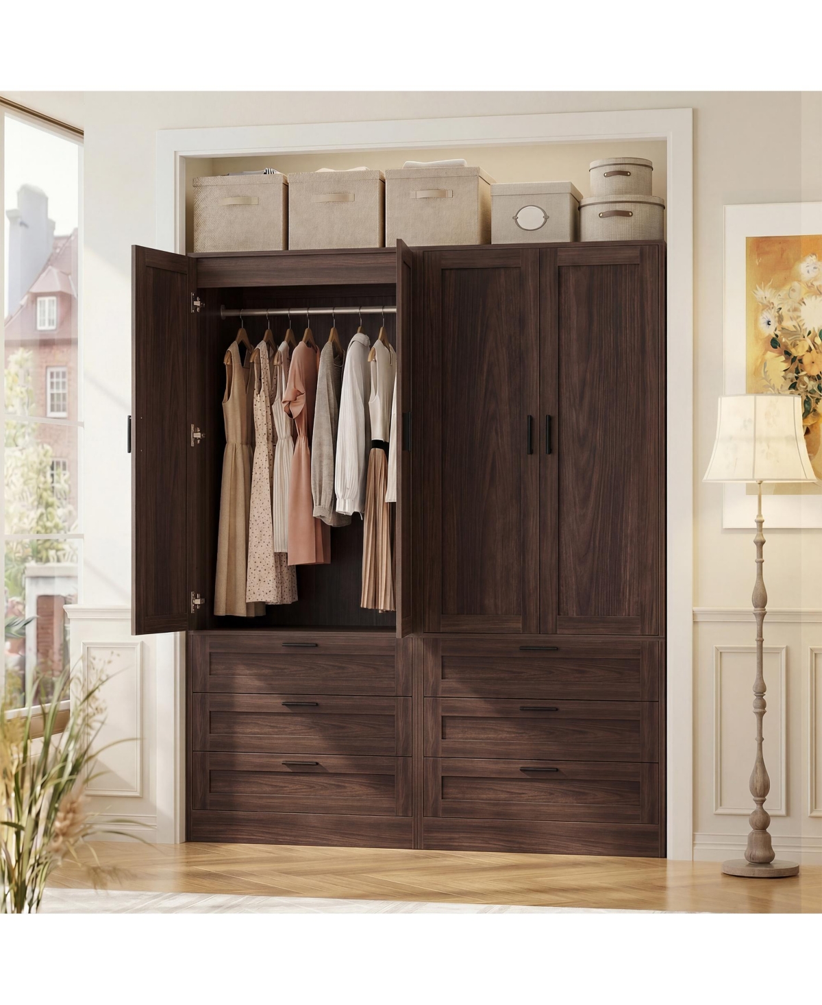 Aheaplus Wooden Wardrobe Set of 2 with 3-Drawers and 2-Doors, Storage Cabinet for Bedroom