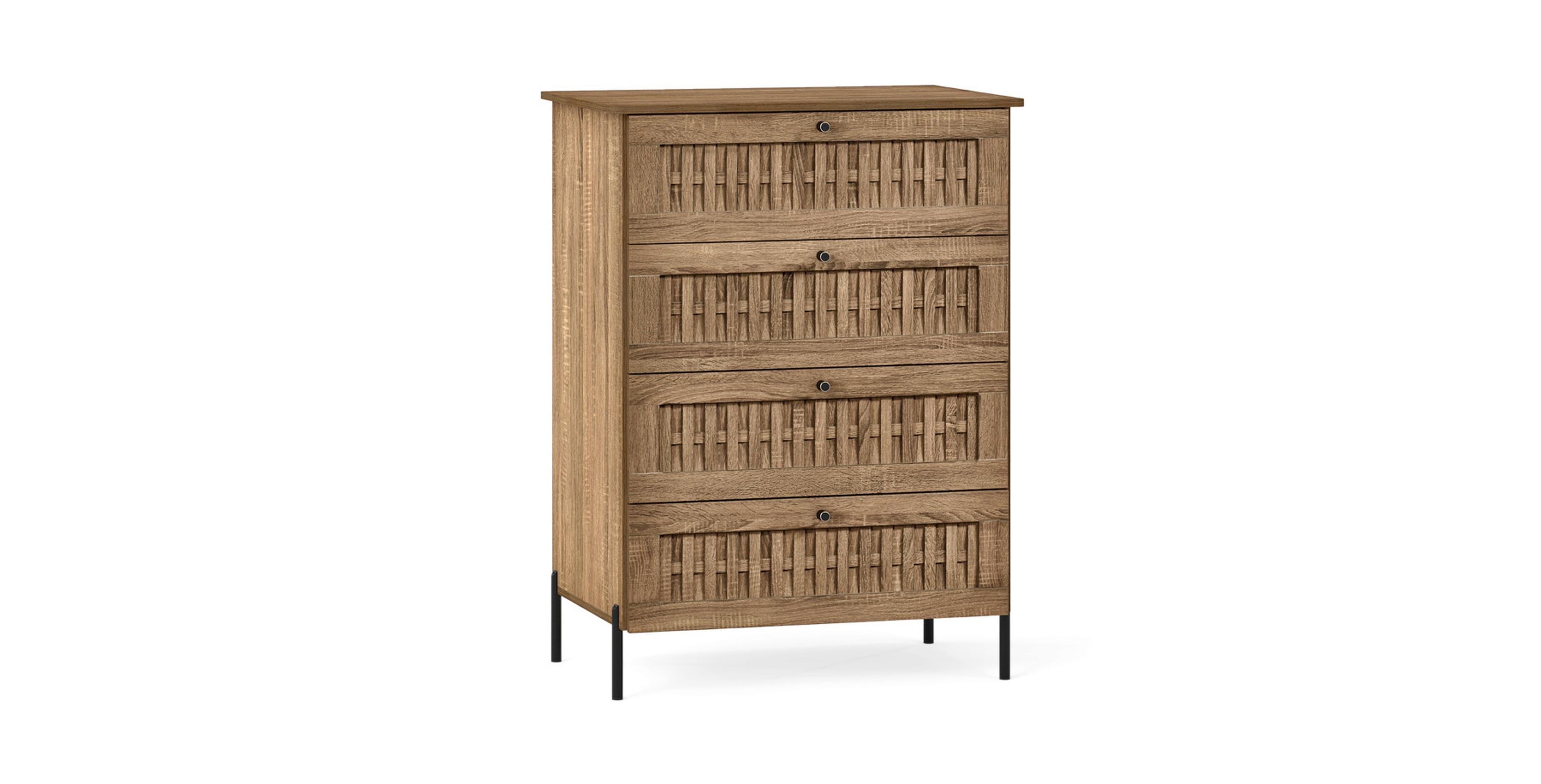 Gouun 4-Drawer Dresser with Rattan Textured Fronts Interlocking Drawers and Metal Legs