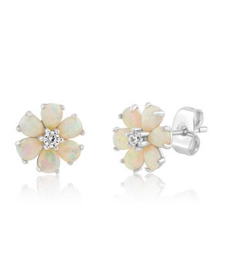 Opal with CZ Daisy Flower Studs