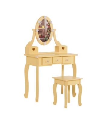 Kids Makeup Vanity Table with Mirror, Lights, Stool and 5 Drawers