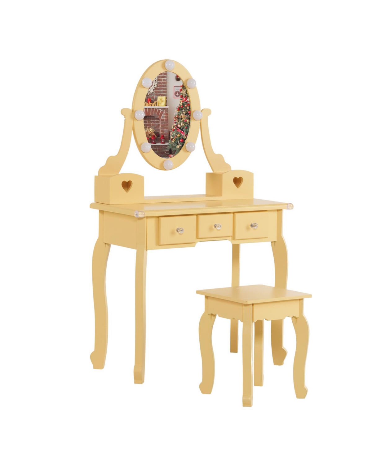 Slickblue Kids Makeup Vanity Table with Mirror, Lights, Stool and 5 Drawers