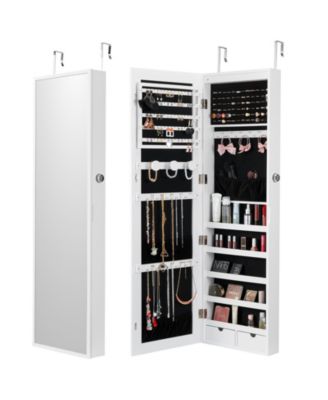 47.2 in Wall Mounted Mirror Jewelry Cabinet with Full-Length Mirror and LED Interior Lights