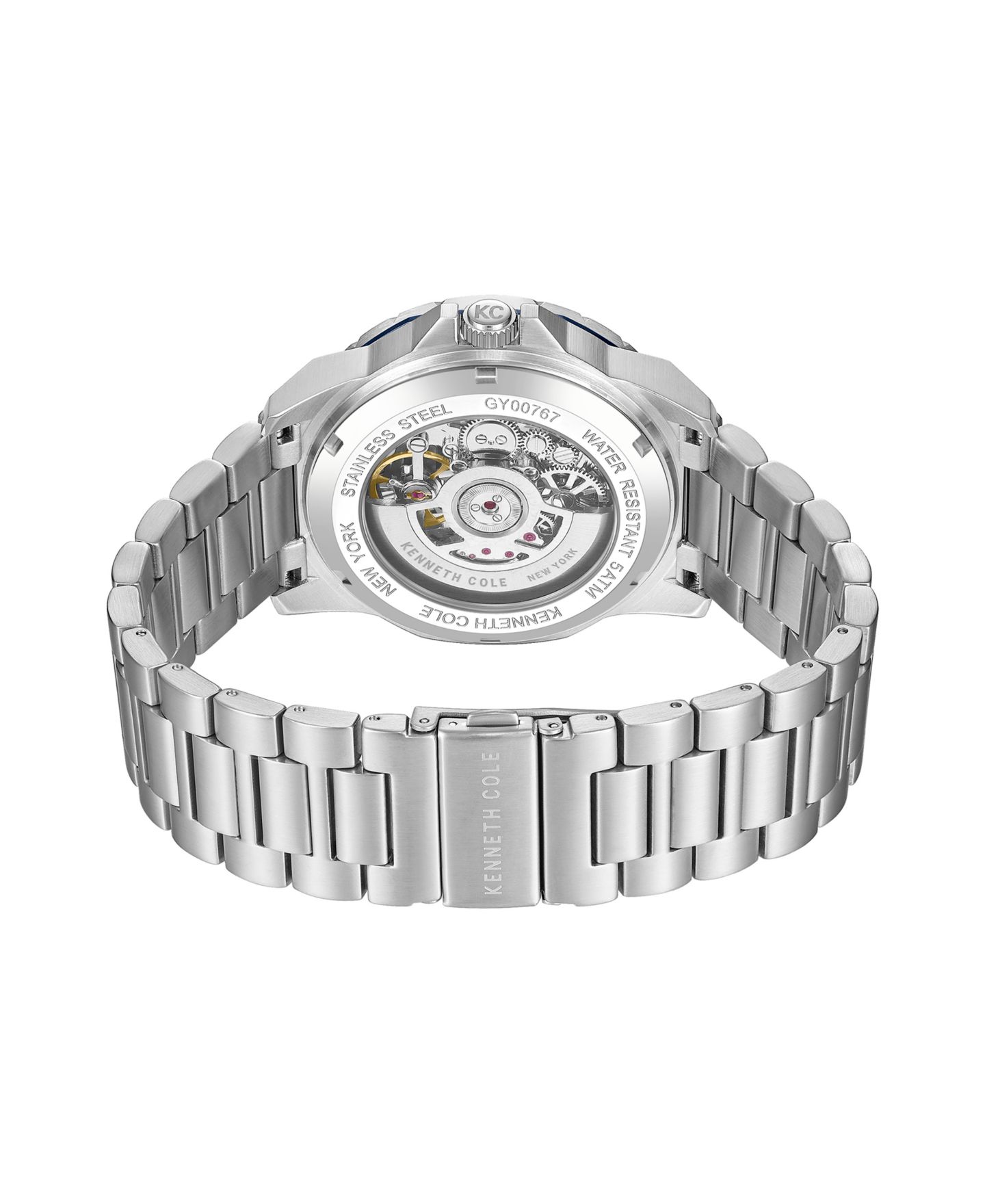 Мужские часы Kenneth Cole New York Automatic Hollis Skeleton Dial Silver-Tone Stainless Steel Bracelet Watch 45mm — фото 3