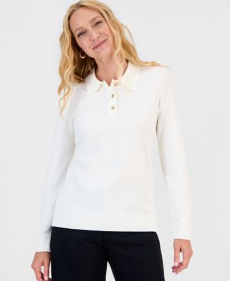 Petite Long-Sleeve Polo Sweater