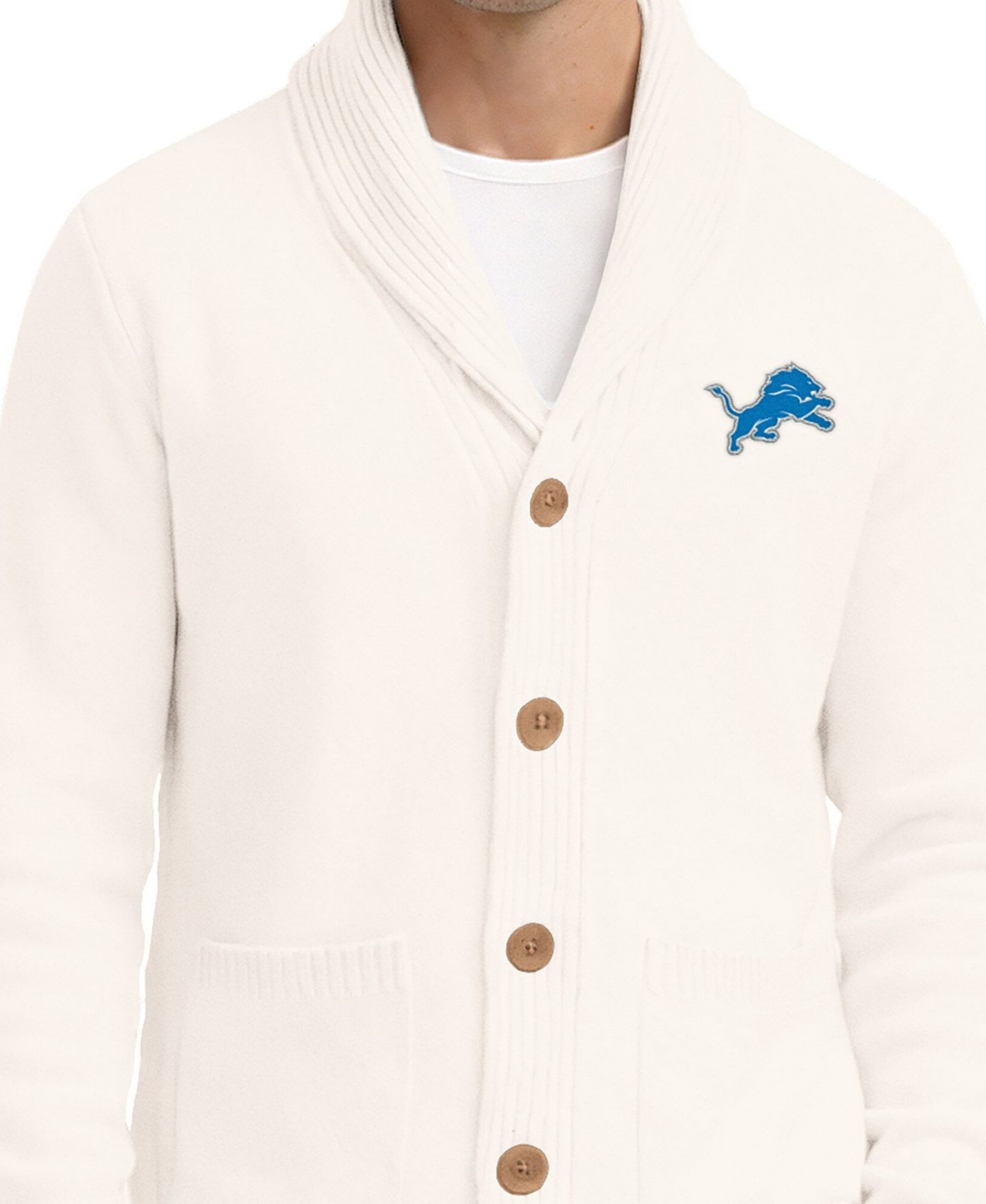Мужской кардиган Starter Cream Detroit Lions Shawl Collar Heavy Knit Cardigan — фото 3