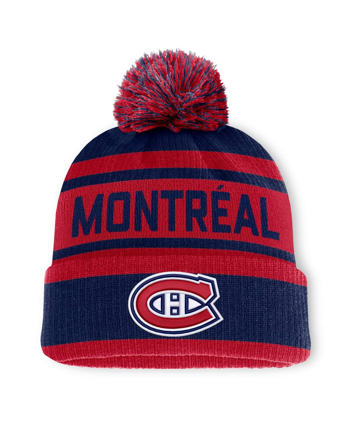 Men's Fanatics Navy/Red Montreal Canadiens Fundamental Cuffed Knit Hat with Pom