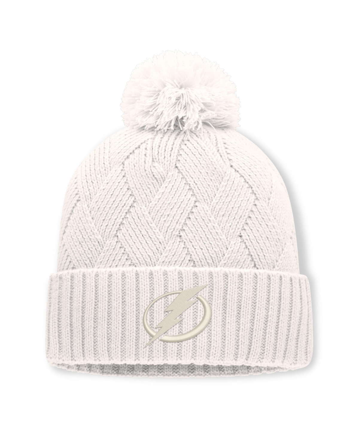 Women's Fanatics Cream Tampa Bay Lightning Level Up Cuffed Knit Hat with Pom