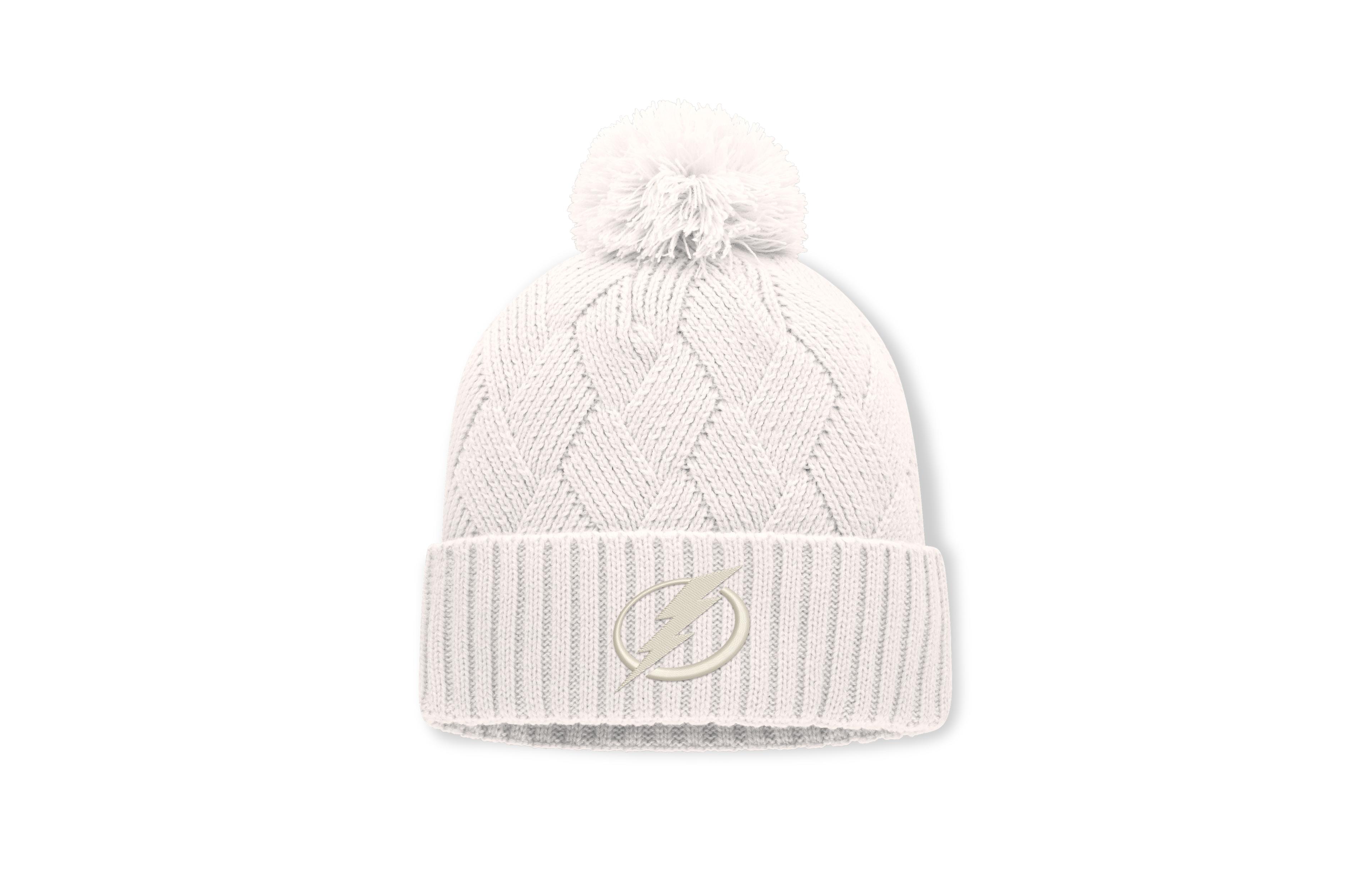 Women's Fanatics Cream Tampa Bay Lightning Level Up Cuffed Knit Hat with Pom