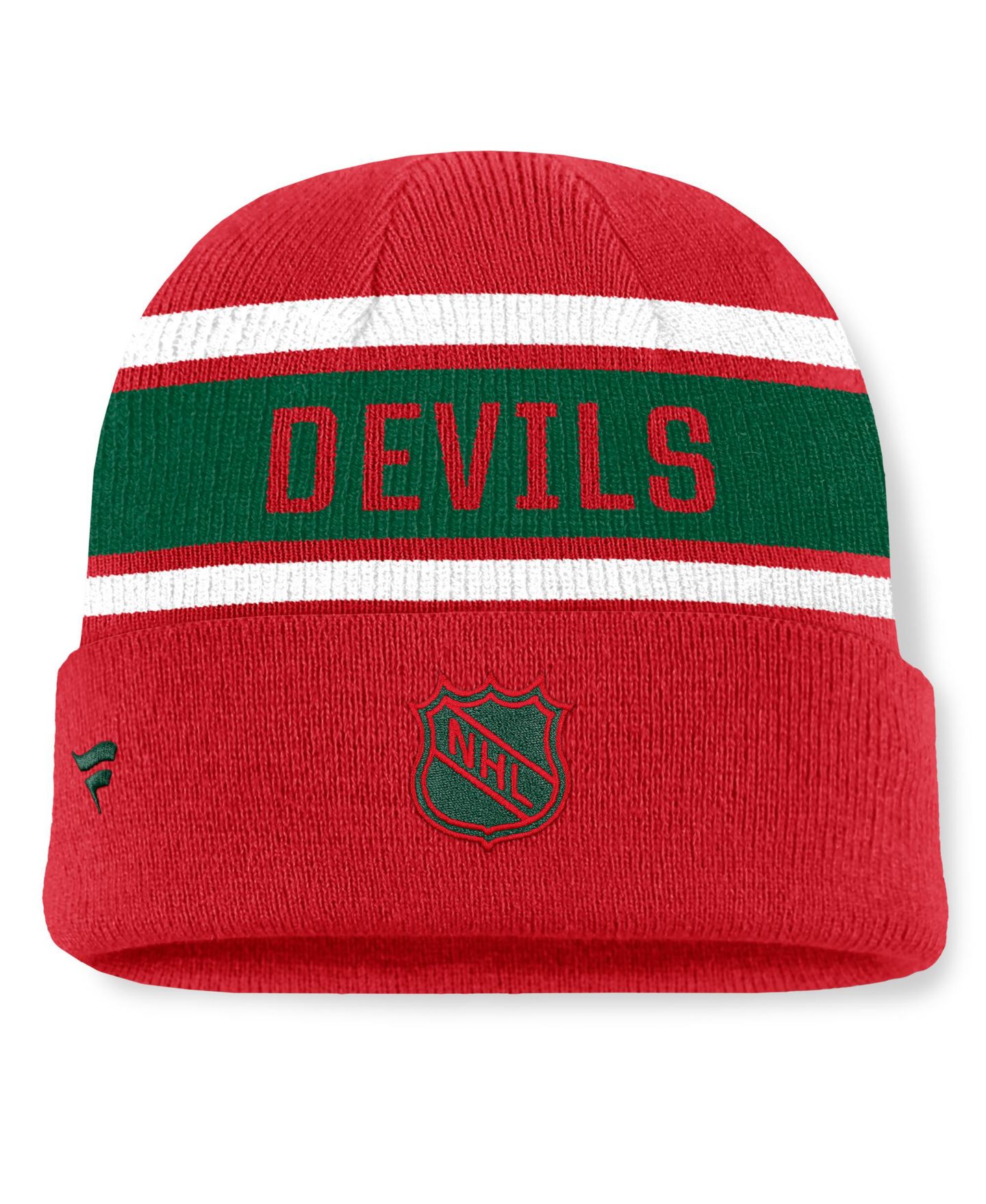 Мужские головные уборы Fanatics Red/Green New Jersey Devils Heritage Cuffed Knit Hat — фото 2