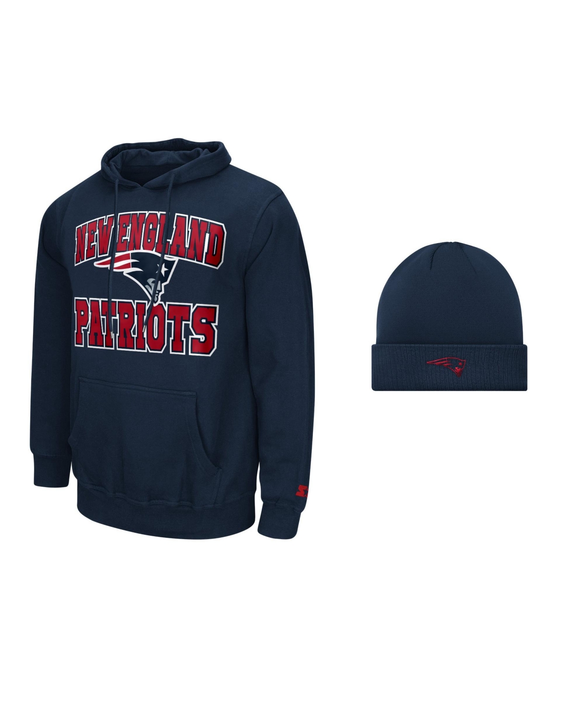 Starter Men's New England Patriots Classic-Fit Fleece-Lined Hoodie and Cuffed Knit Hat, 2-Piece Set - Navy, Navy