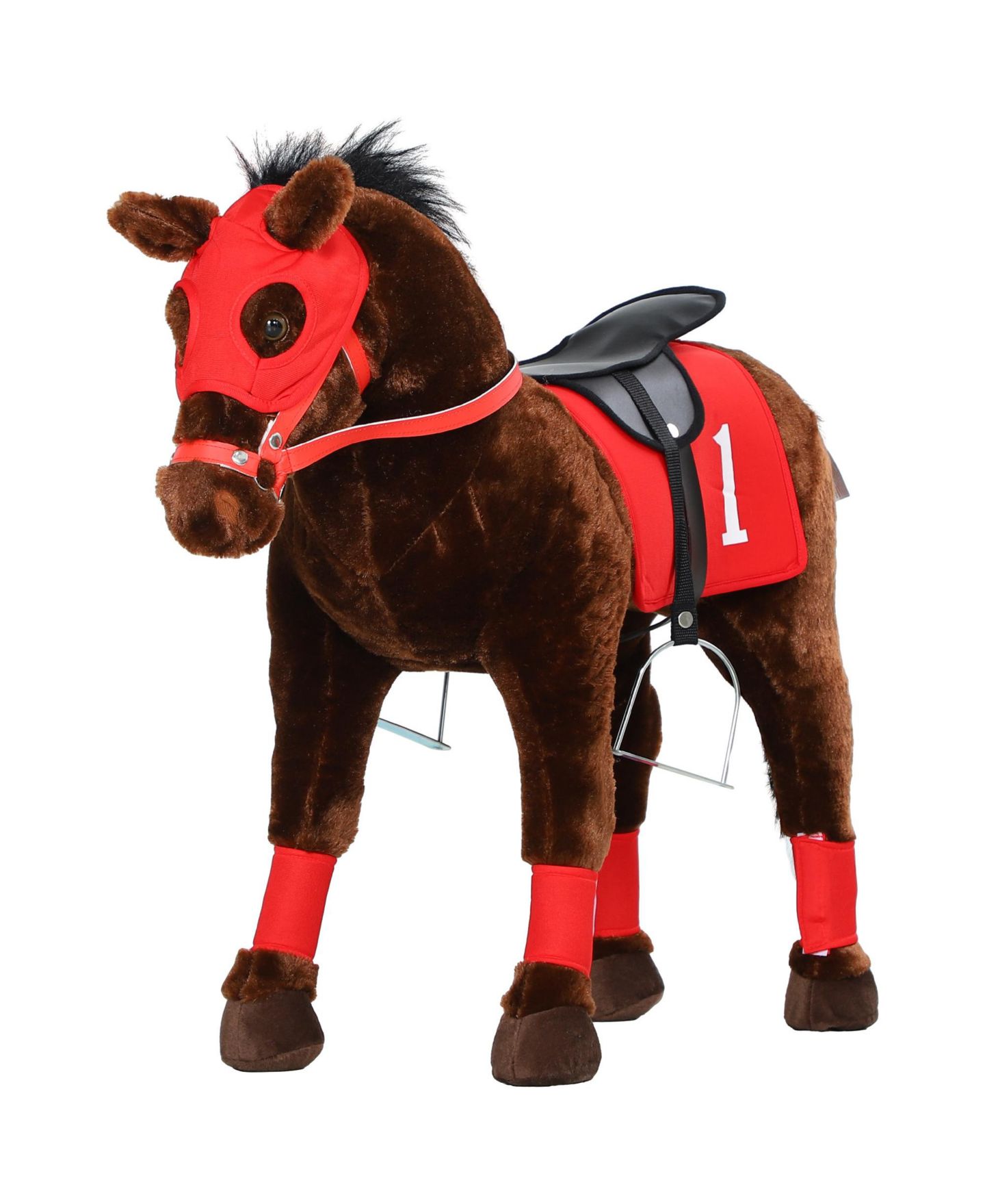 Детская мягкая игрушка Glintex Ride On Horse Toy with Neighing Sound, Plush Racing Pony with Independent Saddle and Stirrups for Kids 3-8, Holds 132 lbs, Brown, цвет: Коричневый — фото 8