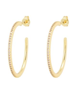 Cubic Zirconia Gold-Tone Thin Pave Medium Hoop Earrings