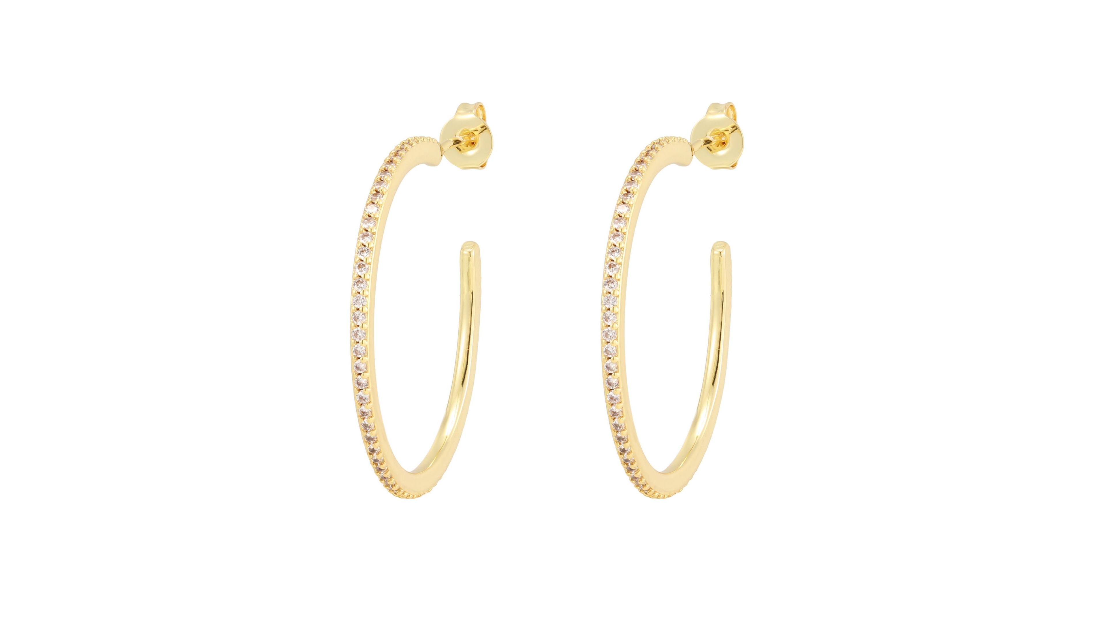 Adornia Cubic Zirconia Gold-Tone Thin Pave Medium Hoop Earrings