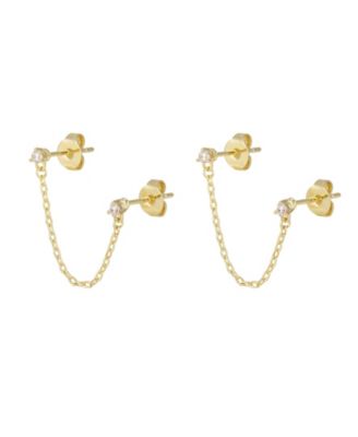 Cubic Zirconia Gold-Tone Chain Earrings