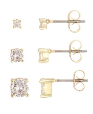 Cubic Zirconia Gold-Tone Stud Earrings, 3-Piece Set