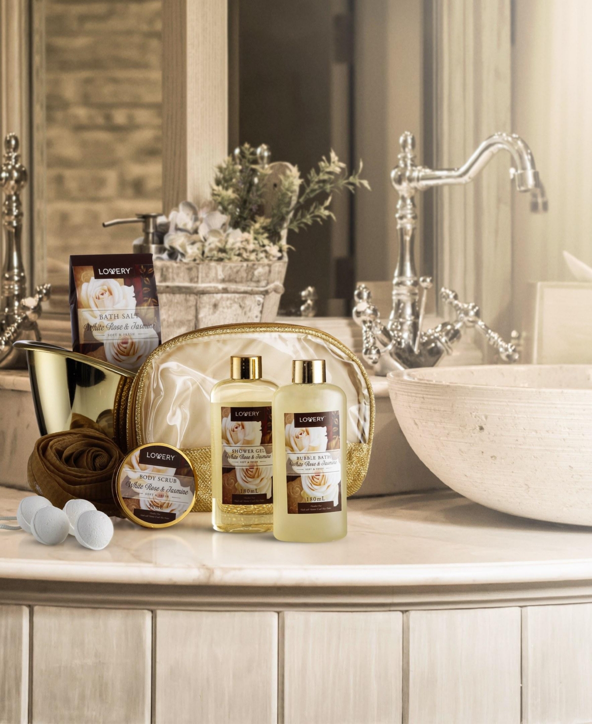 Lovery 8 Piece White Rose Jasmine Body Care Gift Set