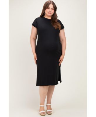 Plus Size Black Round Neck Short Sleeve Midi Dress