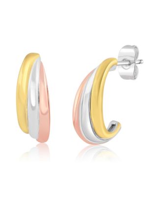 Polished Triple Row Three-Tone Hoop Earrings