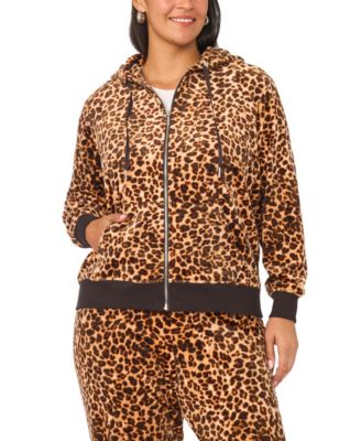 Plus Size Leopard-Print Full-Zip Hoodie