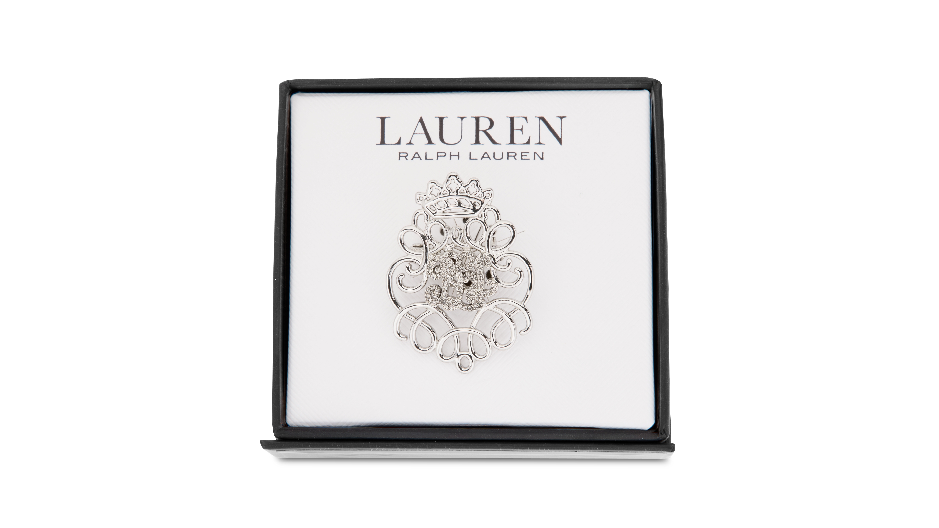 Lauren Ralph Lauren Silver Tone Boxed Crystal Lrl Scroll Pin