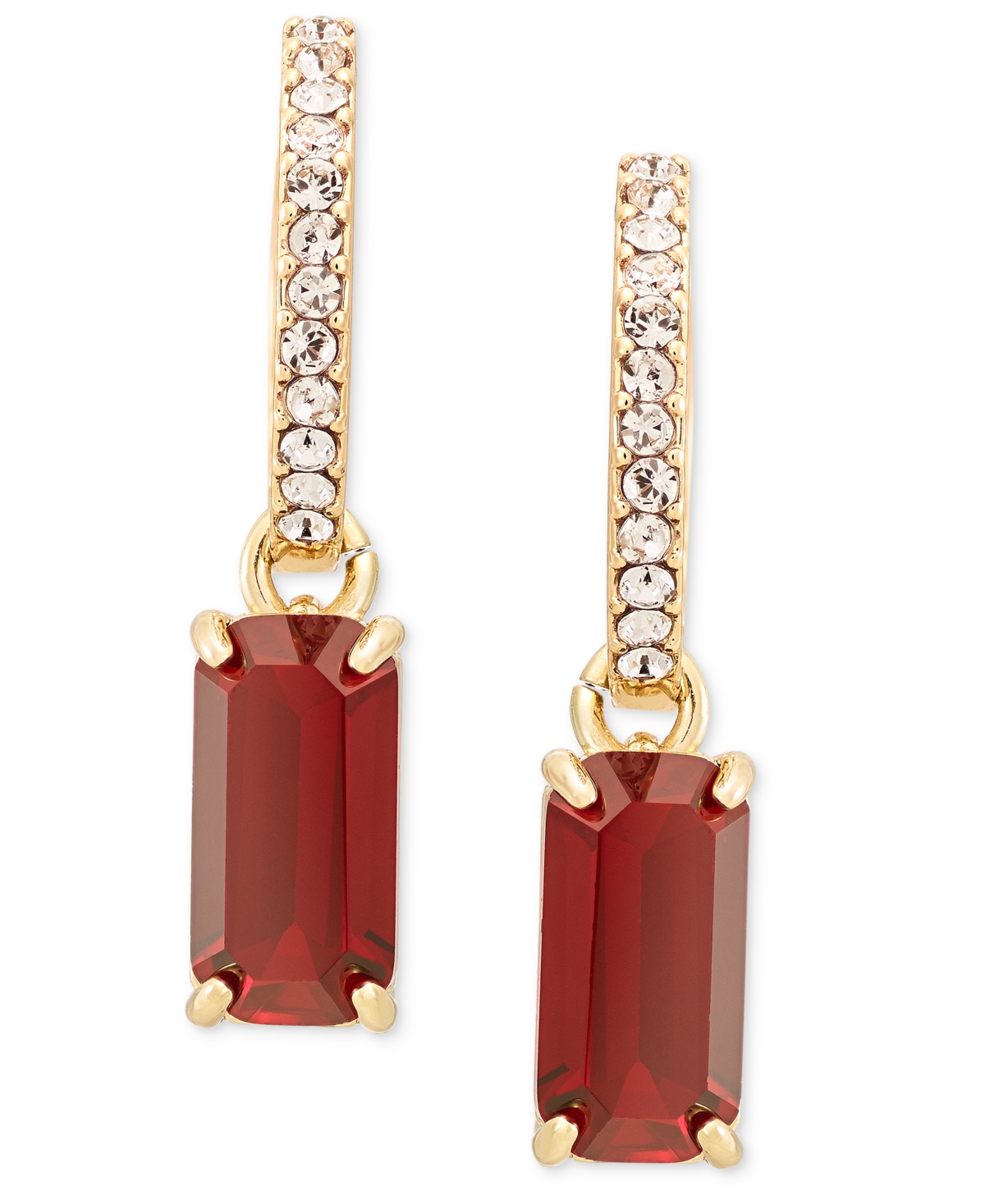 Lauren Ralph Silver-Tone Crystal 14MM Hoop Drop Earrings