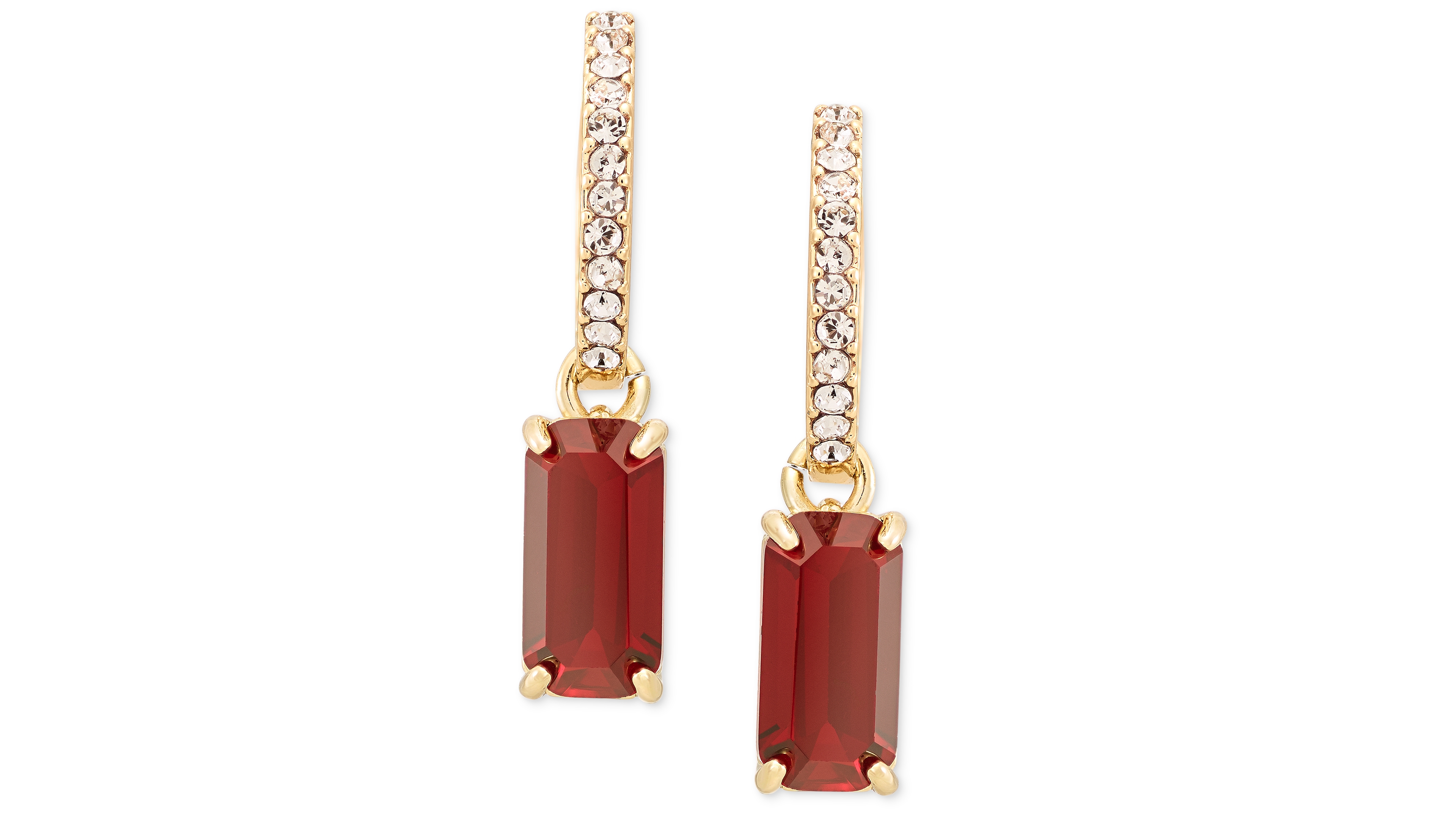 Lauren Ralph Silver-Tone Crystal 14MM Hoop Drop Earrings