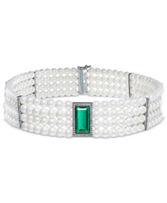 Women's Silver-Tone Imitation Pearl and Crystal Choker Necklace