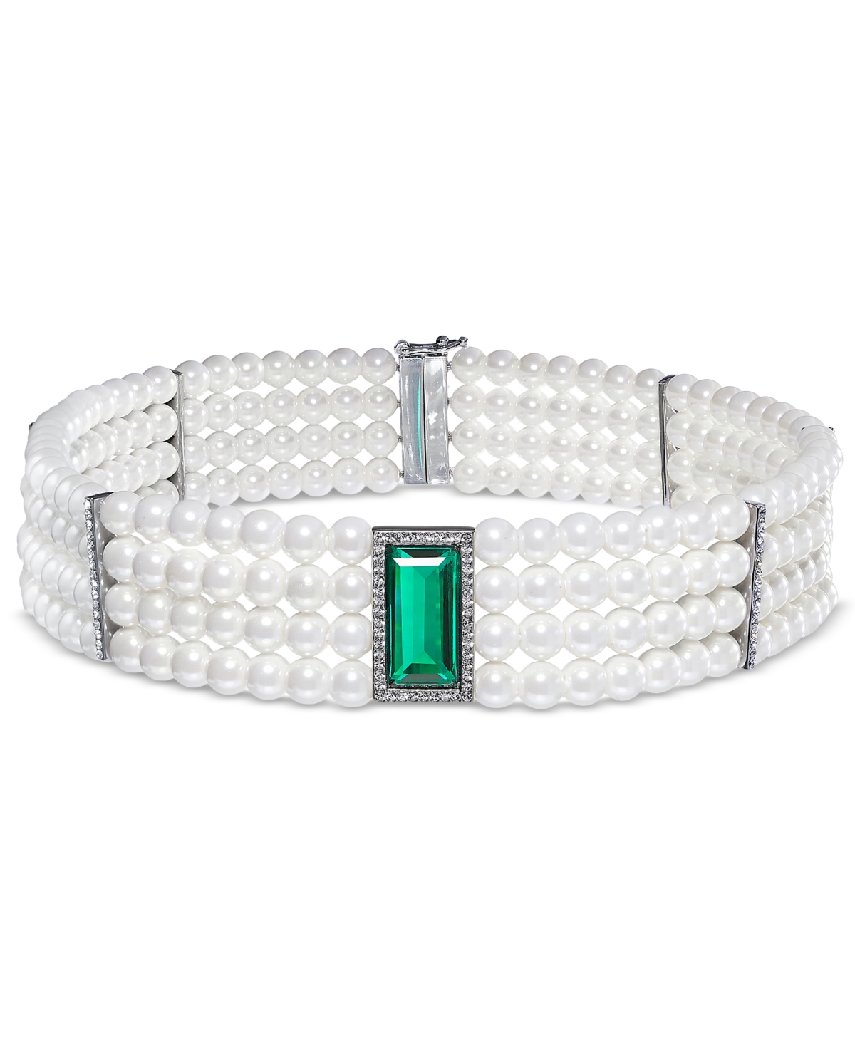 Lauren Ralph Lauren Women's Silver-Tone Imitation Pearl and Crystal Choker Necklace