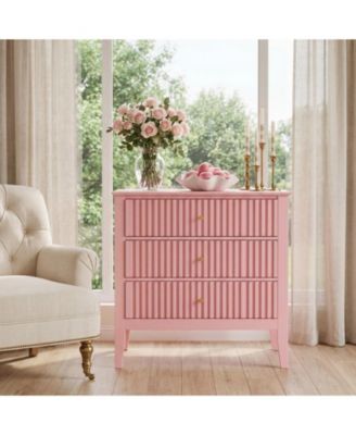 32" Fluted 3-Drawer Nightstand with Charging Station