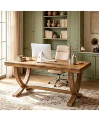 63" Solid Wood Executive Desk, Home Office Computer Desk