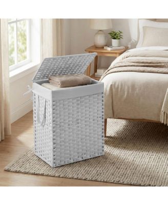 Laundry Hamper with Lid, Clothes Basket with Removable Liner and Handles, 23.8 Gallon, Foldable Narrow Laundry Organizer for Bathroom