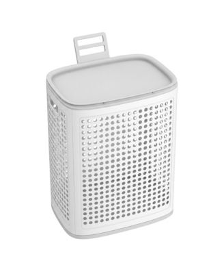 Ventilated Plastic Laundry Hamper with Lid, Tall Basket with Handles, 16.9 x 13.2 x 22.6 Inches